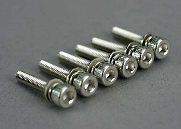 Traxxas 5142 - Screws 3x15mm caphead machine (hex drive) (with split and flat washers) (6) (769083932721)