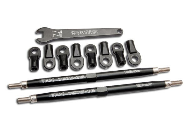 Traxxas 5338A - Toe links Revo (TUBES 7075-T6 aluminum black) (128mm fits front or rear) (2)/ rod ends rear (4)/ rod ends front (4)/ wrench (1) (769255571505)