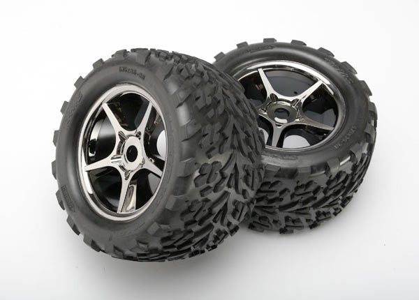 Traxxas 5374X - Tires & Wheels Assembled Glued (Gemini Black Chrome Wheels) (2) - Hobby City NZ