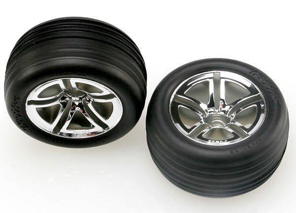 Traxxas 5574R Tires & wheels assembled glued (2.8") (Twin-Spoke wheels Alias ribbed tires foam inserts) (nitro front) (2) (9118029119725)