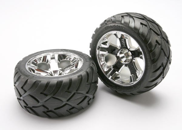 Traxxas 5577R - Tires & Wheels Assembled Glued (All-Star Chrome Wheel (8827973959917)