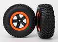 Traxxas Assembled Glued SCT Black Orange Beadlock 2WD Front RC Wheel & Tyre Set