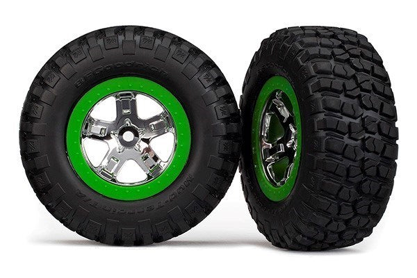 Traxxas Assembled Glued SCT Green Beadlock 2WD Front RC Wheel & Tyre Set (x2)