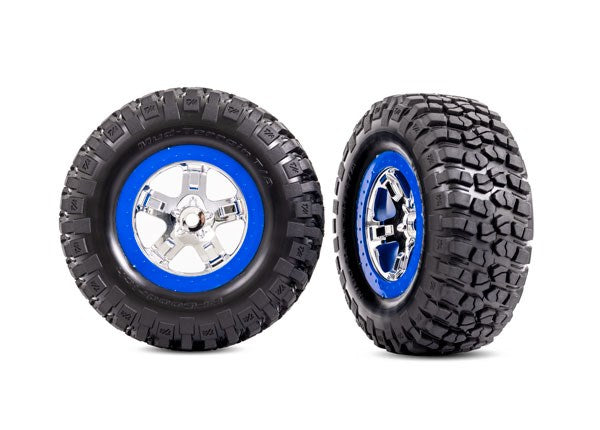 Traxxas SCT Chrome Blue Beadlock Assembled 4WD F/R RC Wheel & Tyre Set