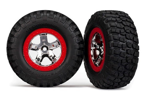 Traxxas 5867 - Tires & wheels assembled glued SCT red beadlock wheels (2)(4WD f/r 2WD rear) - Hobby City NZ