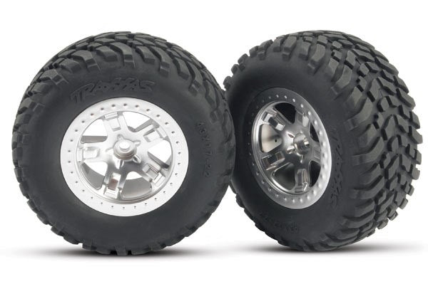 Traxxas 5875 - Tires & wheels assembled glued (SCT satin chrome beadlock style wheels SCT off-road racing tires foam inserts) (2) (2WD front)