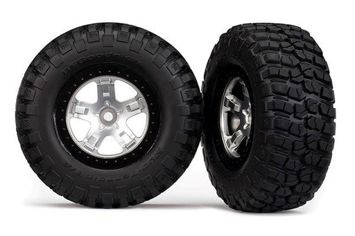 Traxxas 5878 - Tires & wheels assembled glued SCT satin black beadlock wheels (2)(4WD f/r 2WD rear) - Hobby City NZ