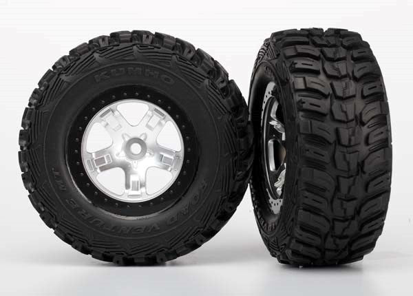 Traxxas 5880 - Tires & Wheels Glued Black Satin Chrome Beadlock Style (2) (4Wd F/R 2Wd Rear) (7650629419245)