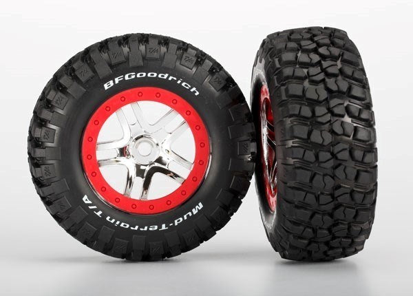 zTraxxas 5975A - Tires & wheels assembled glued SCT chrome red beadlock style (2) (front/rear) (769269268529)