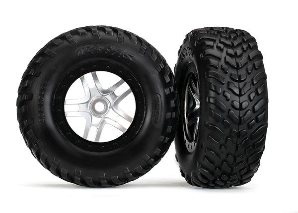 Traxxas 5975X - Tires & Wheels Glued Satin Chrome Black Beadlock Style (2) (Front/Rear) (9118034886893)