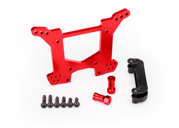 Traxxas 6738R Shock tower rear 7075-T6 aluminum (red-anodized) (1)/ body mount bracket (1) (7637925003501)