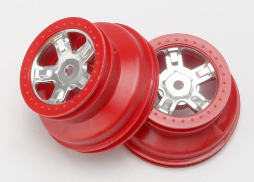 Traxxas 7072A - Wheels SCT Satin Chrome Red Beadlock Style Dual Profile (1.8" inner 1.4" outer) (2) - Hobby City NZ