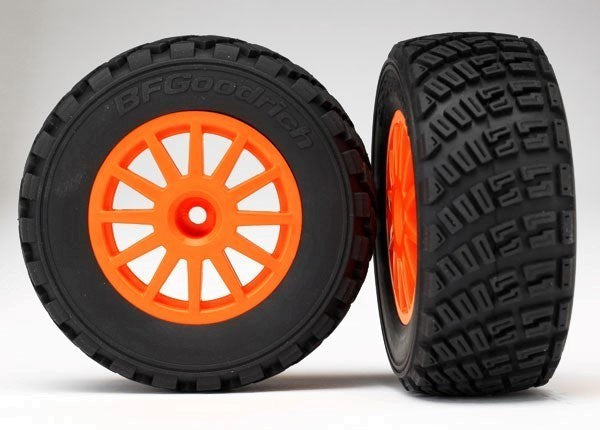 Traxxas 7473A - Tires & Wheels Assembled Glued (Orange Wheels gravel pattern tires foam inserts) (2) (TSM rated)