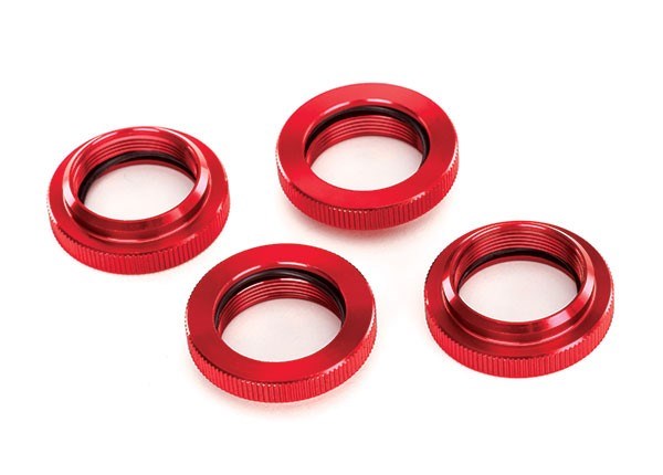 Traxxas 7767R - Spring retainer (adjuster) red-anodized aluminum GTX shocks (4) (assembled with o-ring) (769285390385)