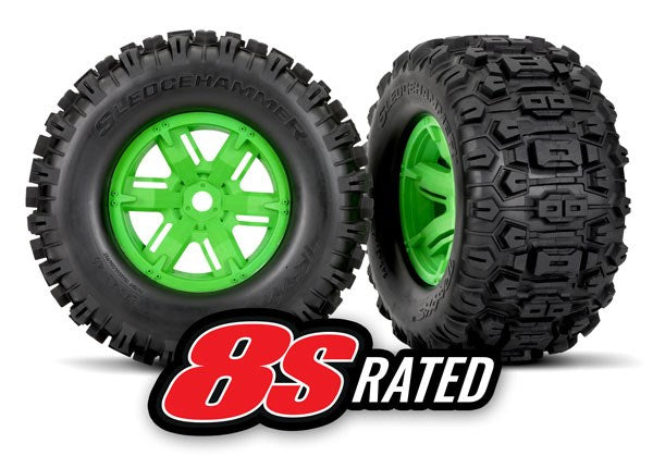 Traxxas 7774G Tires & wheels assembled X-Maxx green wheels (8120448155885)