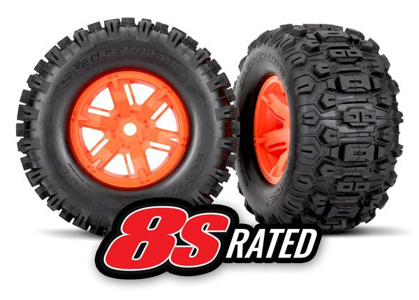 Traxxas 7774T Tires & wheels assembled X-Maxx orange wheels (8120448188653)