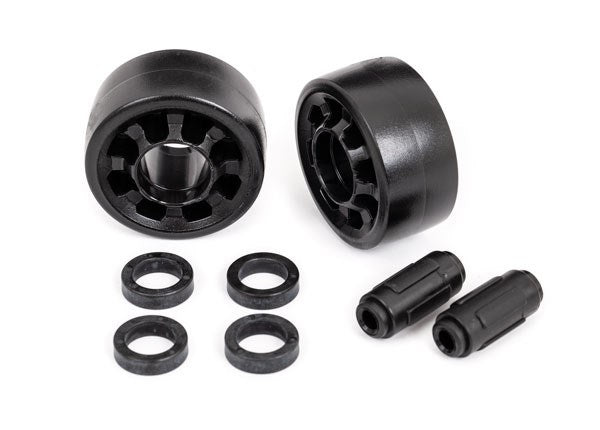 Traxxas 7775 - Wheels wheelie bar (2)/ axles wheelie bar (2)/ 10x15x4 plastic bushings (4) (for #7776 or 8976 wheelie bar) (769138458673)