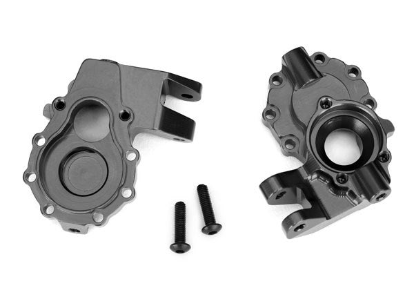 Traxxas 8252A Portal housings inner (front) charcoal gray-anodized aluminum