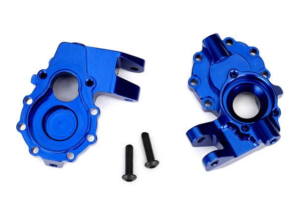 Traxxas 8252X Portal housings inner (front) 6061-T6 aluminum (blue-anodized) (2)/ 3x12 BCS (2) (8827997290733)