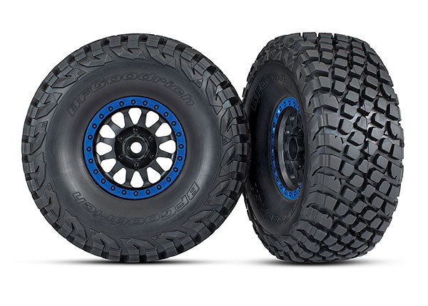 Traxxas 8474X Tires and wheels assembled glued (black with blue beadlock BFGoodrich Baja KR3) (8120451334381)