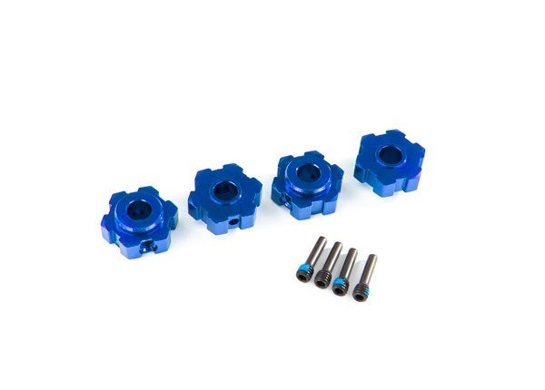 Traxxas 8956X Wheel hubs hex aluminum (blue-anodized) (4)/ 4x13mm screw pins (4)