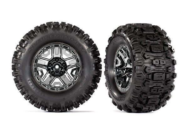 Traxxas 9072 BLACK CHROME 2.8 WHEELS SLEDGEHAMMER TIRES (2) (7461512839405)