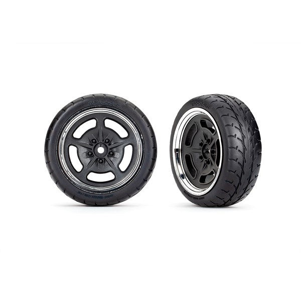 Traxxas 9372 - Tires and wheels assembled glued (black with chrome wheels 2.1" Response tires) (front) (2) (8828008399085)