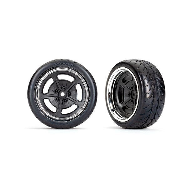 Traxxas 9373 - Tires and wheels assembled glued (black with chrome wheels 2.1" Response tires) (extra wide rear) (2)