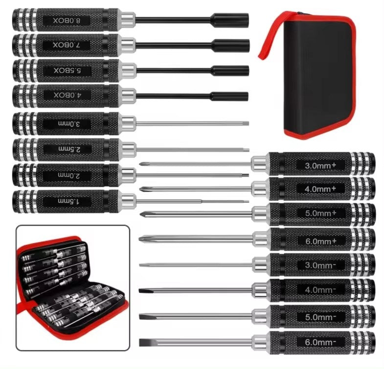 Helios Redline Series - Tool Kit / Set - 16  RC Tools Hex Nut and Screw Driver Set for all RC Cars Planes and Helicopters