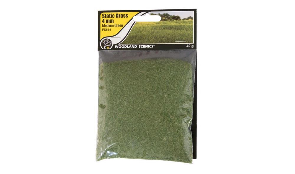 Woodland Scenics FS618 Static Grass Medium Green 4mm (7637911142637)