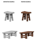 WizKids 72593 Deep Cuts Unpainted Miniatures: Wooden Table & Stools (9003776245997)
