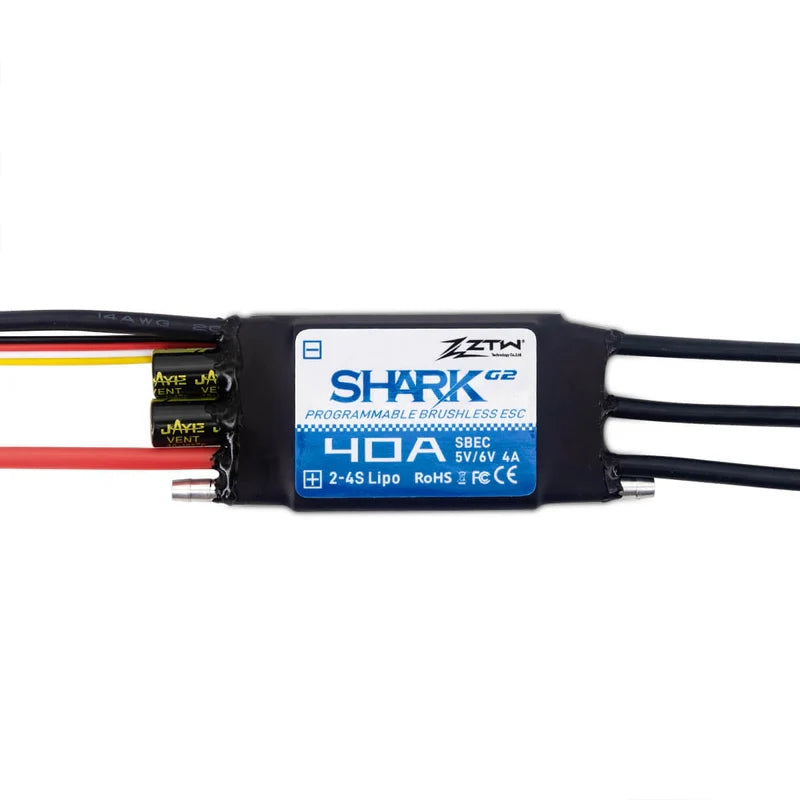 ZTW ZTW-7040210 Shark 40A G2 Brushless Marine Boat ESC, 2-4s Lipo, Adjustable 8A SBEC 69x33x9mm XT60 Plug (9255897596141)