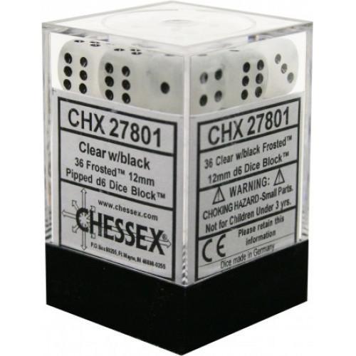 Chessex Frosted 12mm d6 Clear/black Dice Block (36 dice)