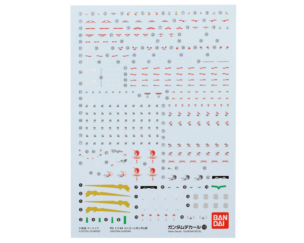 Bandai RG GD-112 1/144 Unicorn Gundam Gundam UC Waterslide Decals - BAS2407623