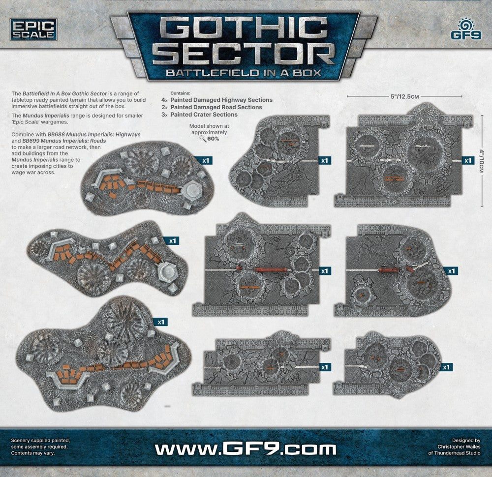 Gale Force 9 BB689 Battlefield in a Box Gothic Sector Mundus Imperialis Damaged Roads Highways & Craters