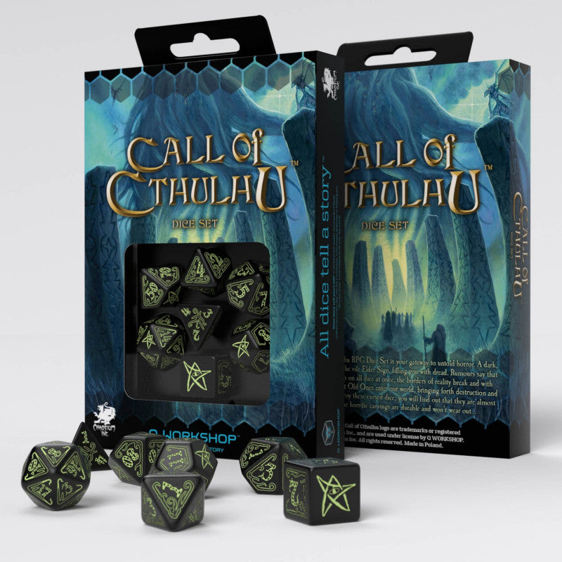 Q Workshop Call of Cthulhu Dice Black & glow-in-the-dark Dice Set