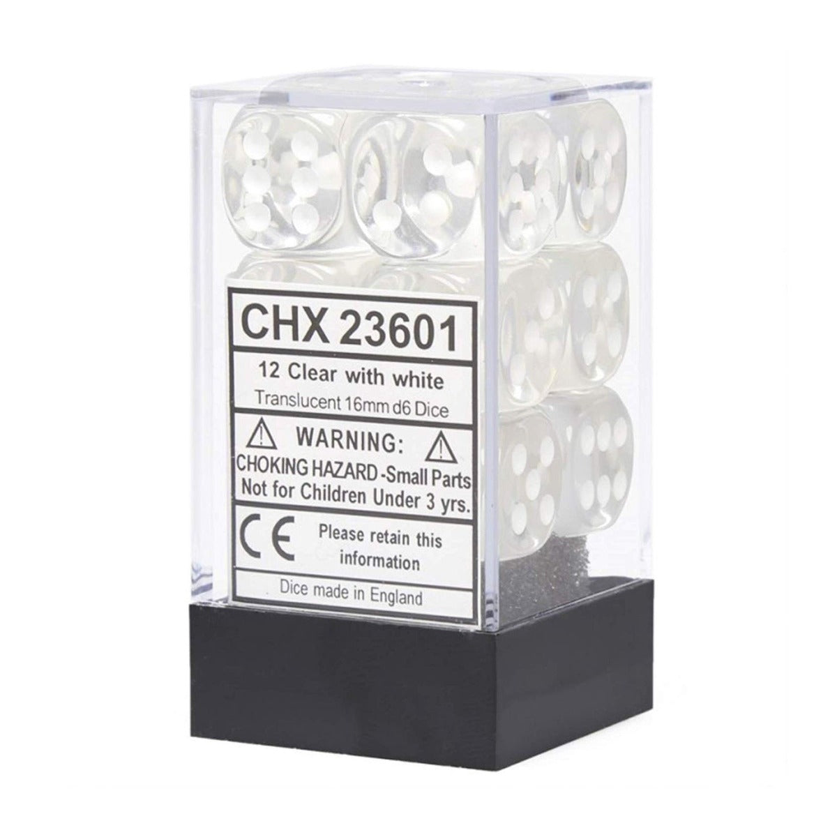 Chessex Translucent 16mm d6 Clear/white Dice Block (12 dice)