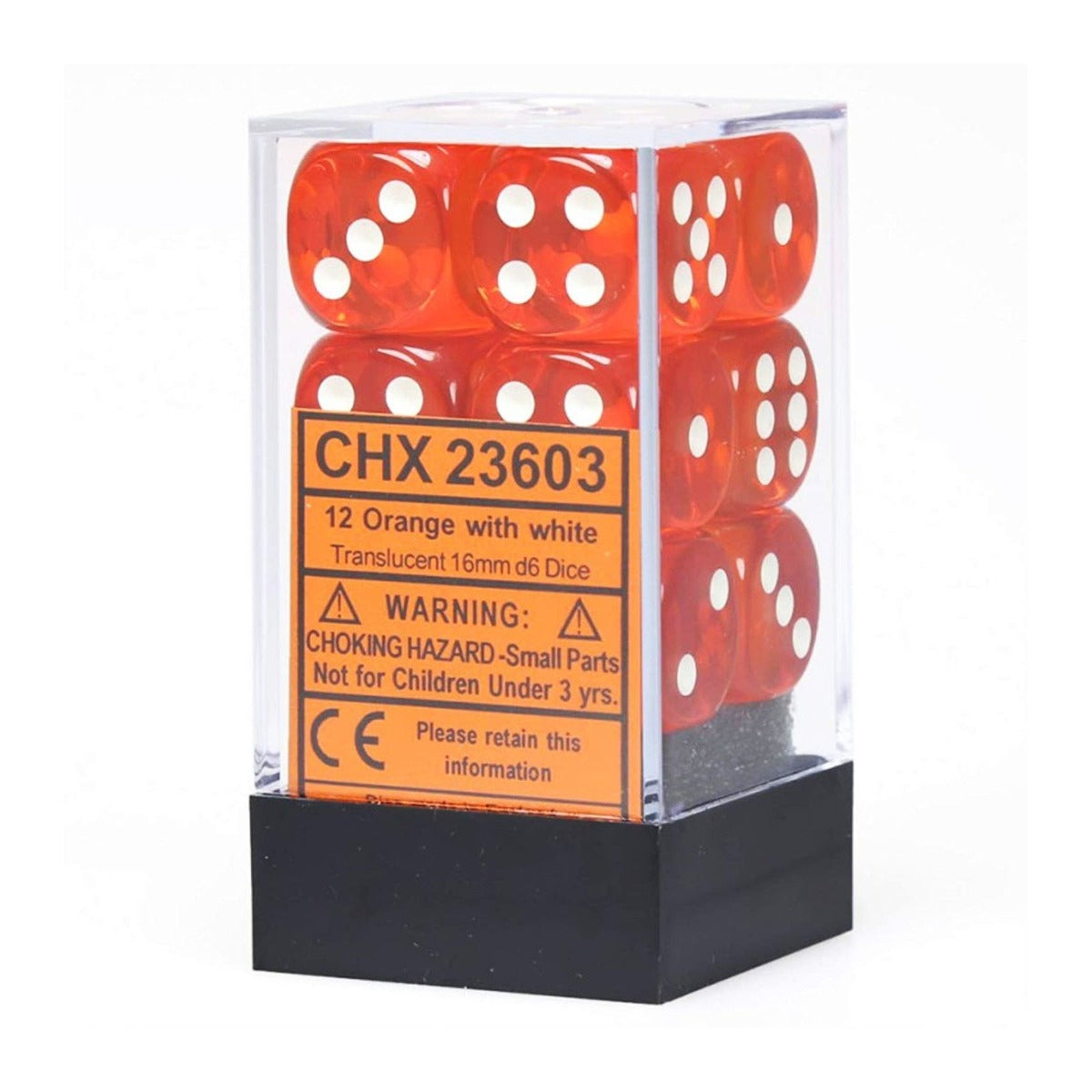 Chessex Translucent 16mm d6 Orange/white Dice Block (12 dice)