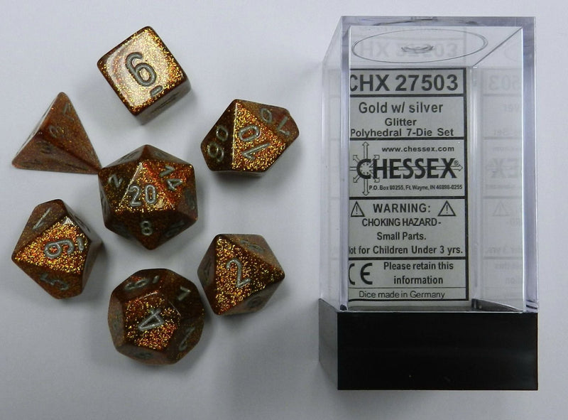 Chessex Glitter Gold w/silver Classic Polyhedral