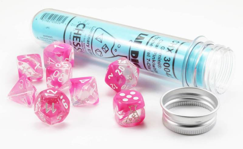 Chessex Gemini Polyhedral Clear-Pink/white Lumin
