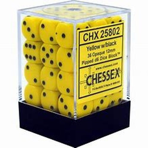 Chessex Opaque 12mm d6 Yellow/black Dice Block (36 dice)