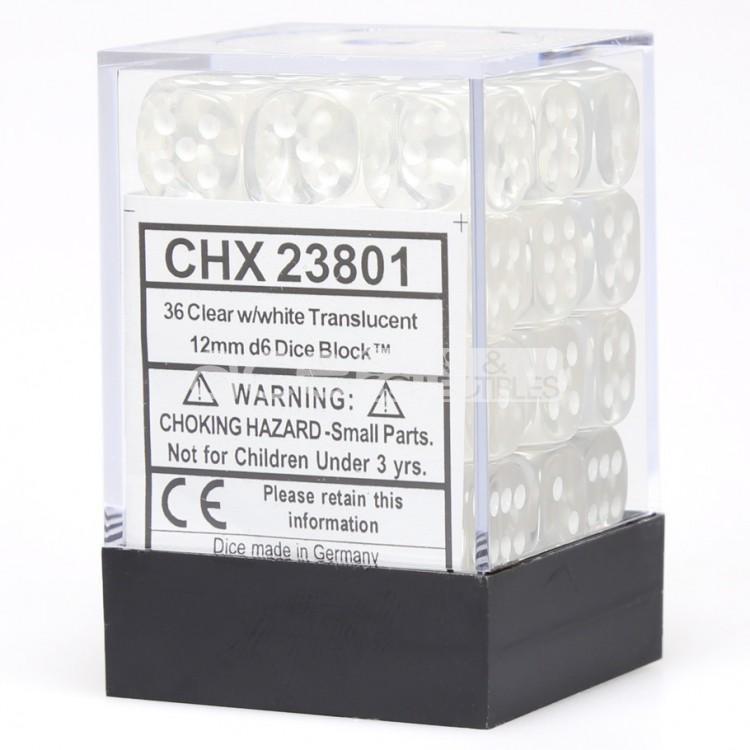 Chessex Translucent 12mm d6 Clear/white Dice Block (36 dice)
