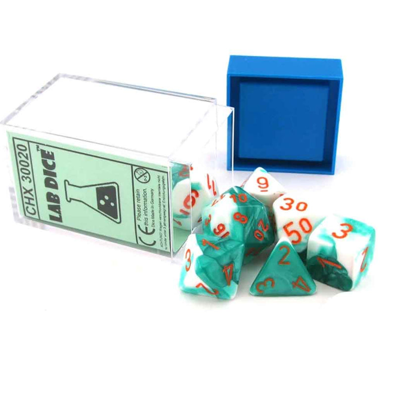 Chessex Gemini Mint Green-White/Orange Polyhedra
