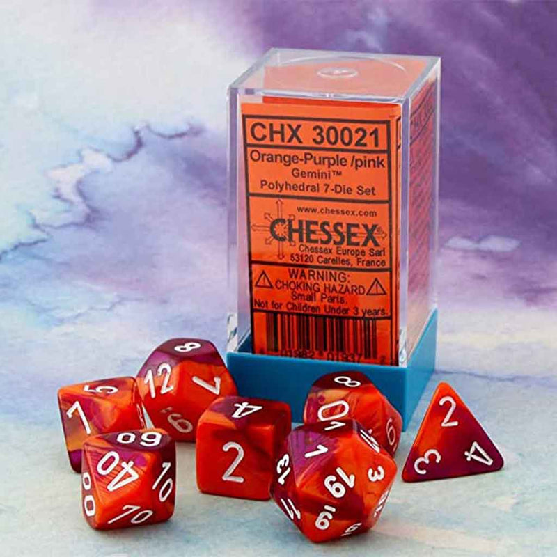 Chessex Gemini Orange-Purple/White Polyhedral 7