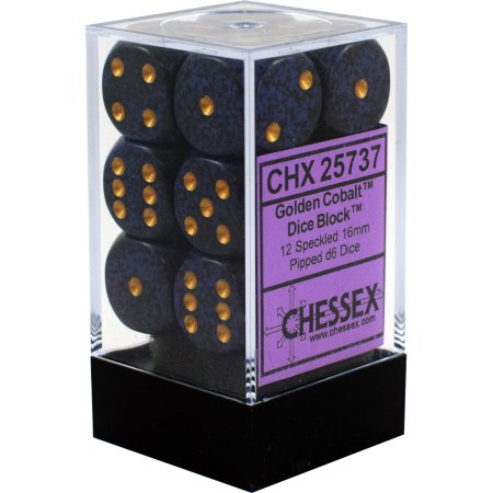 Chessex Speckled 16mm d6 Golden Cobalt Dice Block (12 dice)