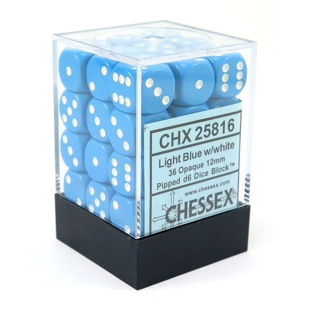 Chessex Opaque 12mm d6 Light Blue/white Dice Block (36 dice)