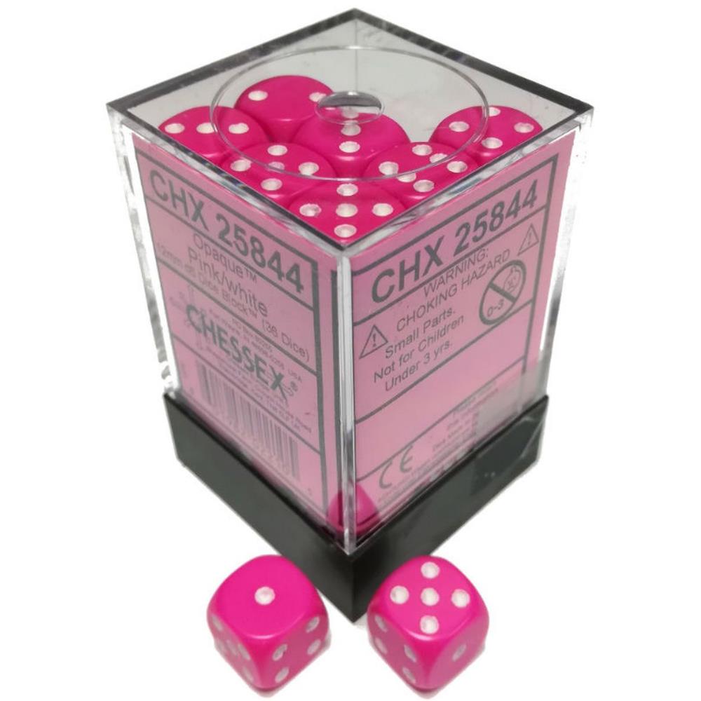 Chessex Opaque 12mm d6 Pink/white Dice Block (36 dice)
