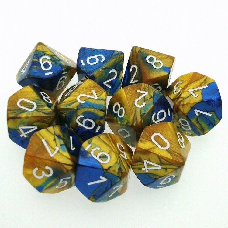Chessex Gemini Blue-Gold/white Set of Ten d10s