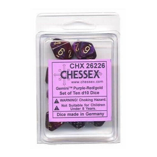 Chessex Gemini Purple-Red/gold Set of Ten d10s