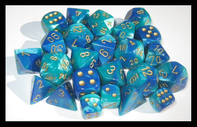Chessex Gemini 12mm d6 Blue-Teal/gold Dice Block (36 dice)
